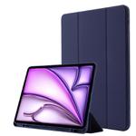 For iPad Air 13 2025 / 2024 Skin Feel Tri-fold Leather Tablet Case with Pen Slot(Dark Blue)