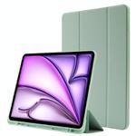 For iPad Air 13 2025 / 2024 Skin Feel Tri-fold Leather Tablet Case with Pen Slot(Matcha Green)