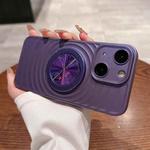 For iPhone 14 Wave Texture PC Shockproof Phone Case with Holder(Purple)