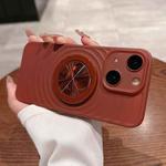 For iPhone 13 Wave Texture PC Shockproof Phone Case with Holder(Maroon Red)
