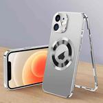 For iPhone 12 Magnetic HD Tempered Glass Phone Case(Silver)