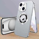 For iPhone 15 Plus Magnetic HD Tempered Glass Phone Case(Silver)