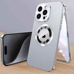 For iPhone 15 Pro Magnetic HD Tempered Glass Phone Case(Silver)