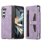 For Samsung Galaxy Z Fold5 5G PC Foldable Shockproof Leather Phone Case with Stylus(Purple)