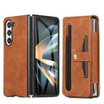 For Samsung Galaxy Z Fold5 5G PC Foldable Shockproof Leather Phone Case with Stylus(Brown)