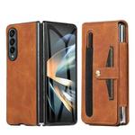 For Samsung Galaxy Z Fold4 5G PC Foldable Shockproof Leather Phone Case with Stylus(Brown)