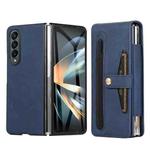 For Samsung Galaxy Z Fold4 5G PC Foldable Shockproof Leather Phone Case with Stylus(Blue)