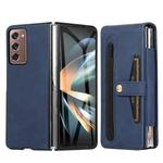 For Samsung Galaxy Z Fold2 5G PC Foldable Shockproof Leather Phone Case with Stylus(Blue)