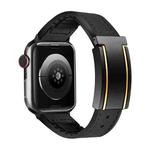 For Apple Watch Ultra 49mm Trapezoid Fold Magnetic Buckle Silicone PU Watch Band(Black Gold)