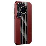 For Huawei Pura 70 Electroplated Paint Hybrid Frame Genuine Leather Phone Case(Wine Red)