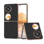 For Huawei Pocket 2 Nano Plating Genuine Leather Wave Series Phone Case(Black)