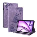 For iPad Air 11 2024 Butterfly Flower Embossed Leather Tablet Case(Purple)