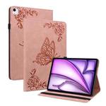 For iPad Air 11 2024 Butterfly Flower Embossed Leather Tablet Case(Rose Gold)