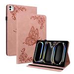 For iPad Pro 11 2024 Butterfly Flower Embossed Leather Tablet Case(Rose Gold)