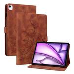 For iPad Air 11 2024 Lily Embossed Leather Smart Tablet Case(Brown)