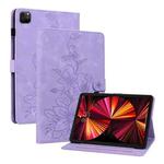 For iPad Pro 12.9 2022 / 2021 / 2020 Lily Embossed Leather Smart Tablet Case(Purple)