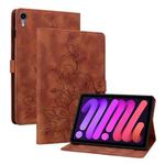 For iPad mini 6 Lily Embossed Leather Smart Tablet Case(Brown)