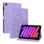 For iPad mini 6 Lily Embossed Leather Smart Tablet Case(Purple)