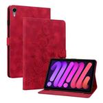 For iPad mini 6 Lily Embossed Leather Smart Tablet Case(Red)