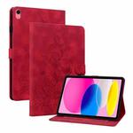 For iPad 10th Gen 10.9 2022 Lily Embossed Leather Smart Tablet Case(Red)