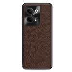 For OPPO Reno9 Genuine Leather Litchi Texture Phone Case(Coffee)