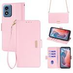 For Motorola Moto G Play 4G 2024 Crossbody Chain Leather Phone Case(Pink)