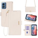 For Motorola Moto G Play 4G 2024 Crossbody Chain Leather Phone Case(White)