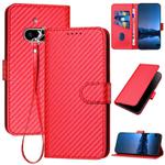 For Nothing Phone 3a YX0070 Carbon Fiber Buckle Leather Phone Case with Lanyard(Red)