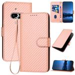 For Nothing Phone 3a YX0070 Carbon Fiber Buckle Leather Phone Case with Lanyard(Pink)