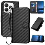 For ZTE Blade A75 4G YX0070 Carbon Fiber Buckle Leather Phone Case with Lanyard(Black)