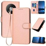 For ZTE Fresh 50 YX0070 Carbon Fiber Buckle Leather Phone Case with Lanyard(Pink)