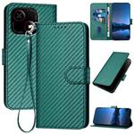 For ZTE Blade A35e 4G YX0070 Carbon Fiber Buckle Leather Phone Case with Lanyard(Dark Green)