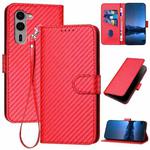 For Fujitsu Arrows We2 Plus YX0070 Carbon Fiber Buckle Leather Phone Case with Lanyard(Red)