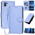 For Sharp Aquos R3 YX0070 Carbon Fiber Buckle Leather Phone Case with Lanyard(Light Purple)