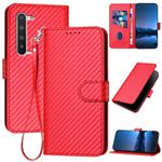 For Sharp Aquos R5G YX0070 Carbon Fiber Buckle Leather Phone Case with Lanyard(Red)