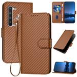 For Sharp Aquos R5G YX0070 Carbon Fiber Buckle Leather Phone Case with Lanyard(Coffee)