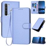 For Sharp Aquos R5G YX0070 Carbon Fiber Buckle Leather Phone Case with Lanyard(Light Purple)