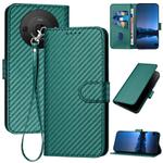 For Sharp Aquos R8 Pro SH-51D YX0070 Carbon Fiber Buckle Leather Phone Case with Lanyard(Dark Green)