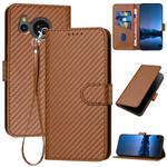 For Sharp Aquos Sense7 YX0070 Carbon Fiber Buckle Leather Phone Case with Lanyard(Coffee)