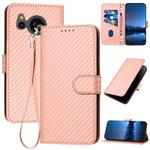 For Sharp Aquos Sense7 YX0070 Carbon Fiber Buckle Leather Phone Case with Lanyard(Pink)