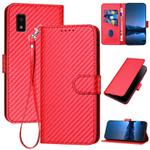 For Sharp Aquos Wish YX0070 Carbon Fiber Buckle Leather Phone Case with Lanyard(Red)