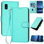 For Sharp Aquos Wish YX0070 Carbon Fiber Buckle Leather Phone Case with Lanyard(Light Blue)