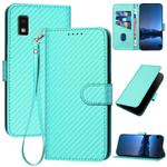 For Sharp Aquos Wish3 YX0070 Carbon Fiber Buckle Leather Phone Case with Lanyard(Light Blue)