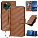 For Sharp Aquos R10 YX0070 Carbon Fiber Buckle Leather Phone Case with Lanyard(Coffee)