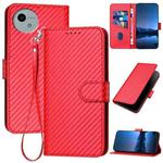 For Sharp Aquos wish5 YX0070 Carbon Fiber Buckle Leather Phone Case with Lanyard(Red)