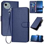 For Sharp Aquos wish5 YX0070 Carbon Fiber Buckle Leather Phone Case with Lanyard(Royal Blue)