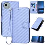 For Sharp Aquos wish5 YX0070 Carbon Fiber Buckle Leather Phone Case with Lanyard(Light Purple)
