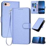 For iPhone SE 2024 YX0070 Carbon Fiber Buckle Leather Phone Case with Lanyard(Light Purple)