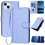 For iPhone 15 Plus YX0070 Carbon Fiber Buckle Leather Phone Case with Lanyard(Light Purple)