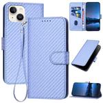 For iPhone 13 YX0070 Carbon Fiber Buckle Leather Phone Case with Lanyard(Light Purple)